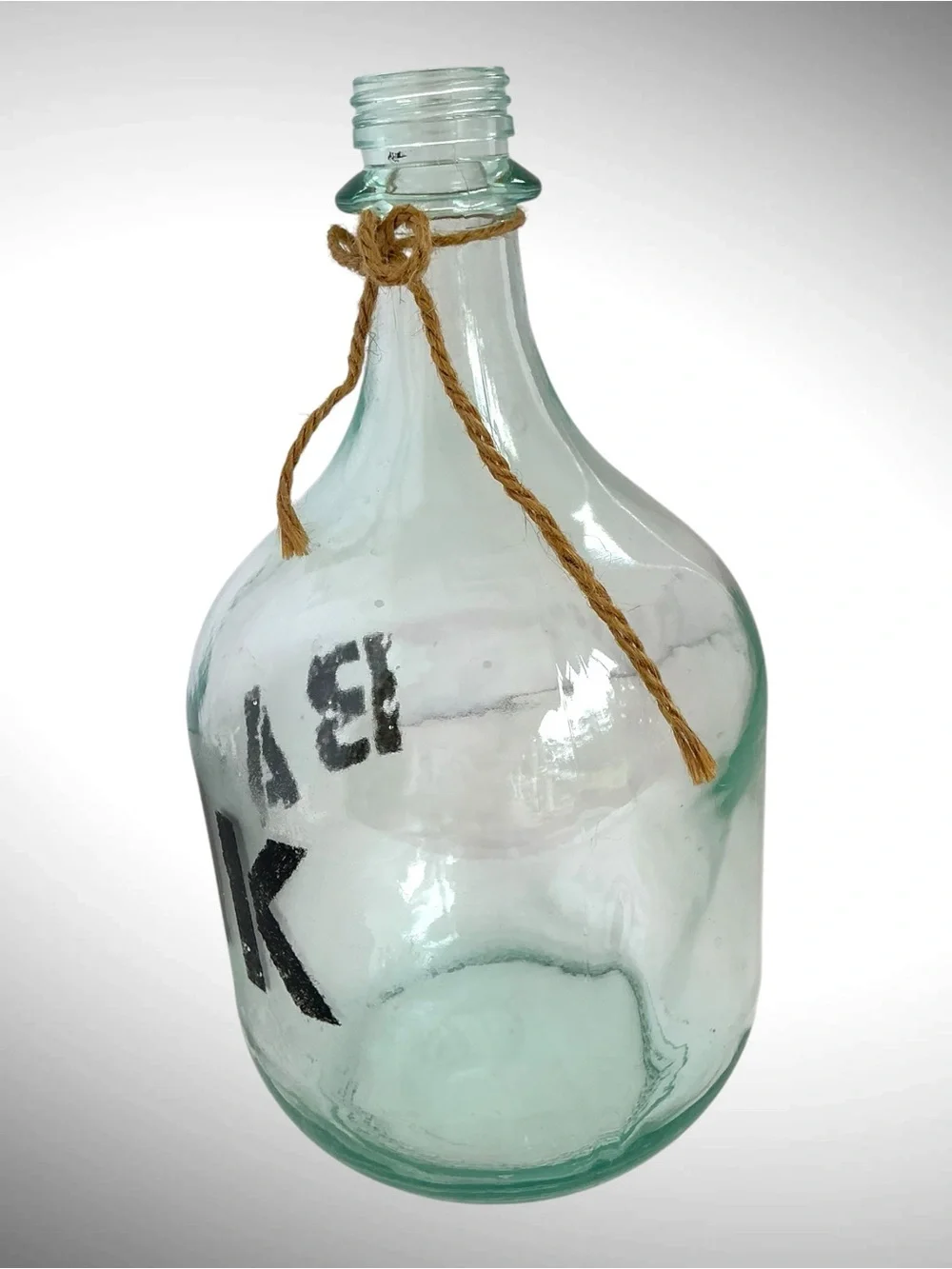 Vintage Glass Bank Jug Bottle Green Tint Primitive Coin Bank